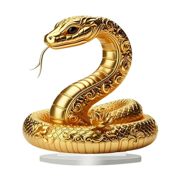 HUONA Golden Snake Statue 2D Acrylic Snake Figurine Decor Collectible Golden Feng Shui Wealth Figurine Chinese New Year Snake Figures Decoration for Bedroom Bedside Table