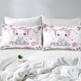 thumbnail image 3 of Elephant Twin Bedding Set Grey Leaves Pink Rose Flower Comforter Cover Kawaii Room Decor,Cute Floral Animal Duvet Cover,Plant Wildlife Bedspread Cover 1 Pillow Case（No Comforter）, 3 of 5