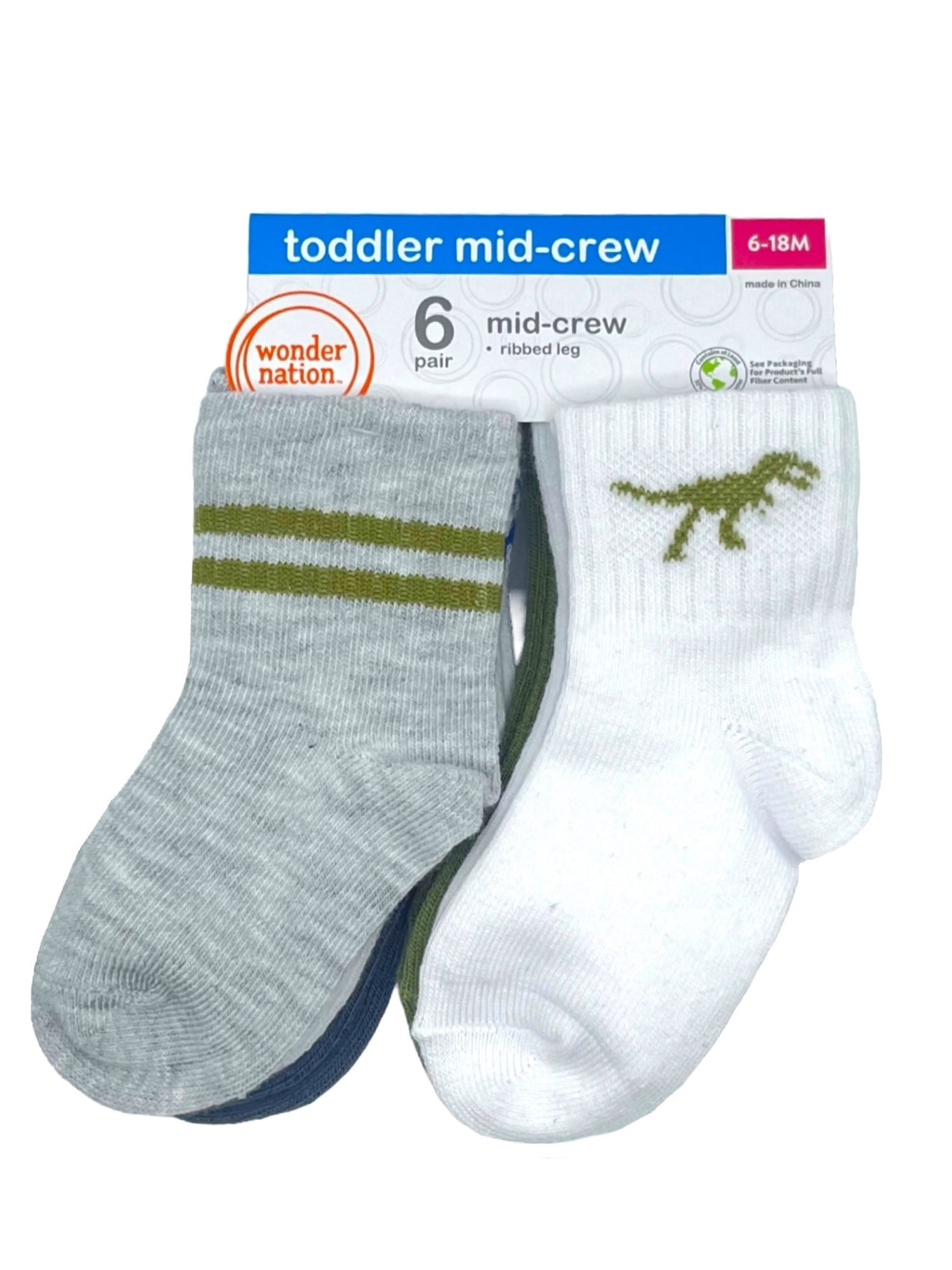 Wonder Nation Baby and Toddler Mid-Crew Socks, 6-Pack, Sizes 0M-5T
