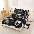 thumbnail image 2 of Manfei Gothic Floral Skull Queen Sheets 4 Pieces, Halloween Vintage Rose Flower Queen Sheet Sets, Black White Cream,1 Fitted Sheet, 1 Flat Sheet and 2 Pillowcases, 2 of 5