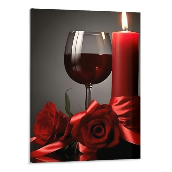 Chilfamy Fall Decor Red Wine Rose Canvas Wall Art Picture 16x20in for Bedroom Living Room Home Decor 16x20in