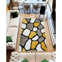 Modern 5D Shaggy Abstract Geometric Rug Indoor for Living Room Bedroom Design 6416 (8x10 (7'8"x10'8"),Yellow)