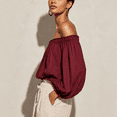 thumbnail image 5 of WULMLEO Women Off Shoulder Cotton Linen Tops Ruffle Sleeve Loose Shirt Blouse Wine L, 5 of 6