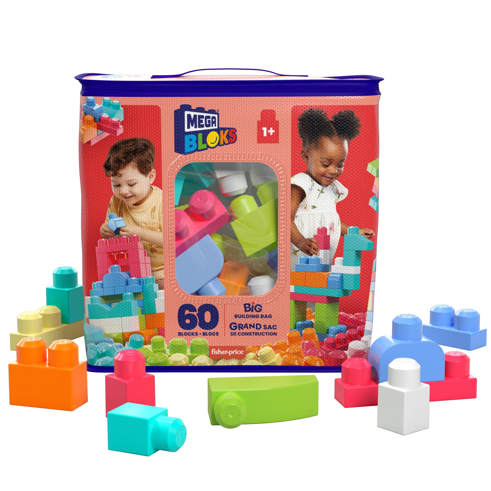 Mega Bloks Building Bag 60 Pieces Toy Bricks Blocks For Baby Girl New 