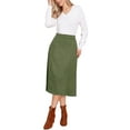 thumbnail image 2 of INSPIRE CHIC Suede Midi Skirts for Women's Work Casual Fall Winter A Line Skirt Trendy XL Dark Green, 2 of 5