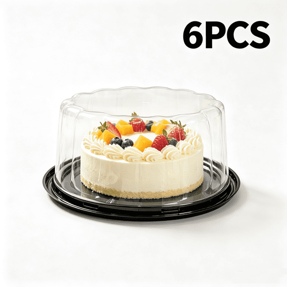 Szubyfq 6 Pack Plastic Round Cake Containers, 10" Cake Carrier with Clear Lid, Tall Transparent Cake Holder for 10 Inch Birthday Wedding Cakes, Cake Boxes for Bakery Transport Party Takeaway Display