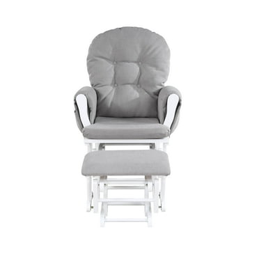 Newboti Furniture Mason Glider and Ottoman White Wood and Oyster Fabric 12126