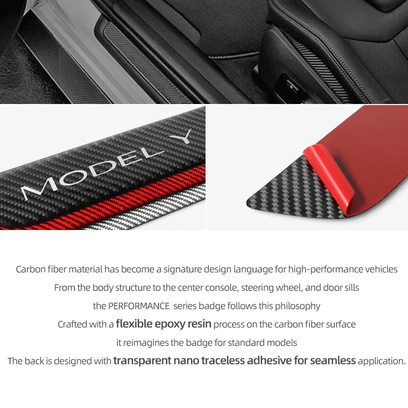 Black Color For Tesla Model Y Model Y Juniper 2025 Car Door Sill Panel Carbon Fiber Trim Protector Sticker Tuning Interior Accessories