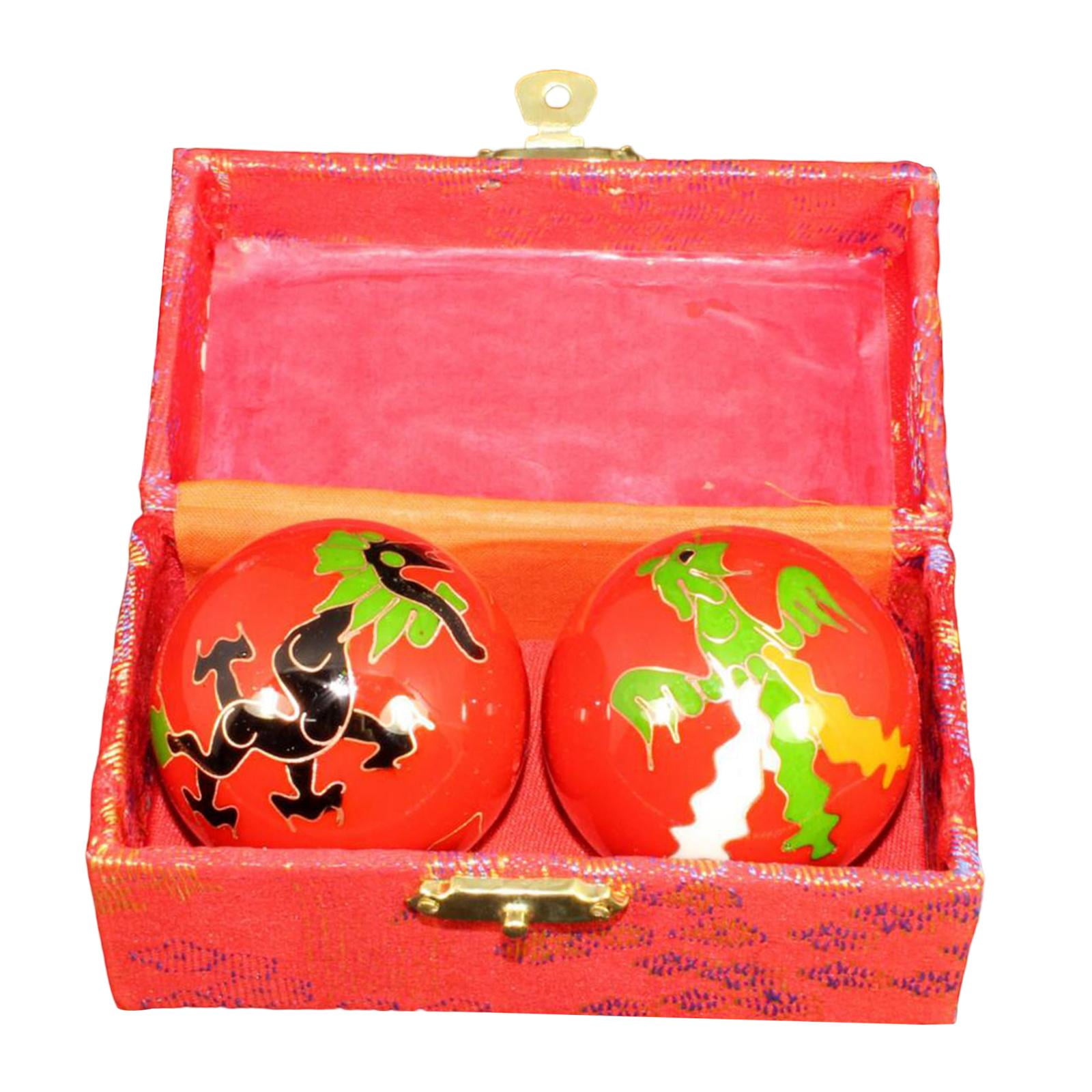 2 Pcs Massage Balls Chinese Exercise Handballs with Storage Box Durable Reusable Dragon