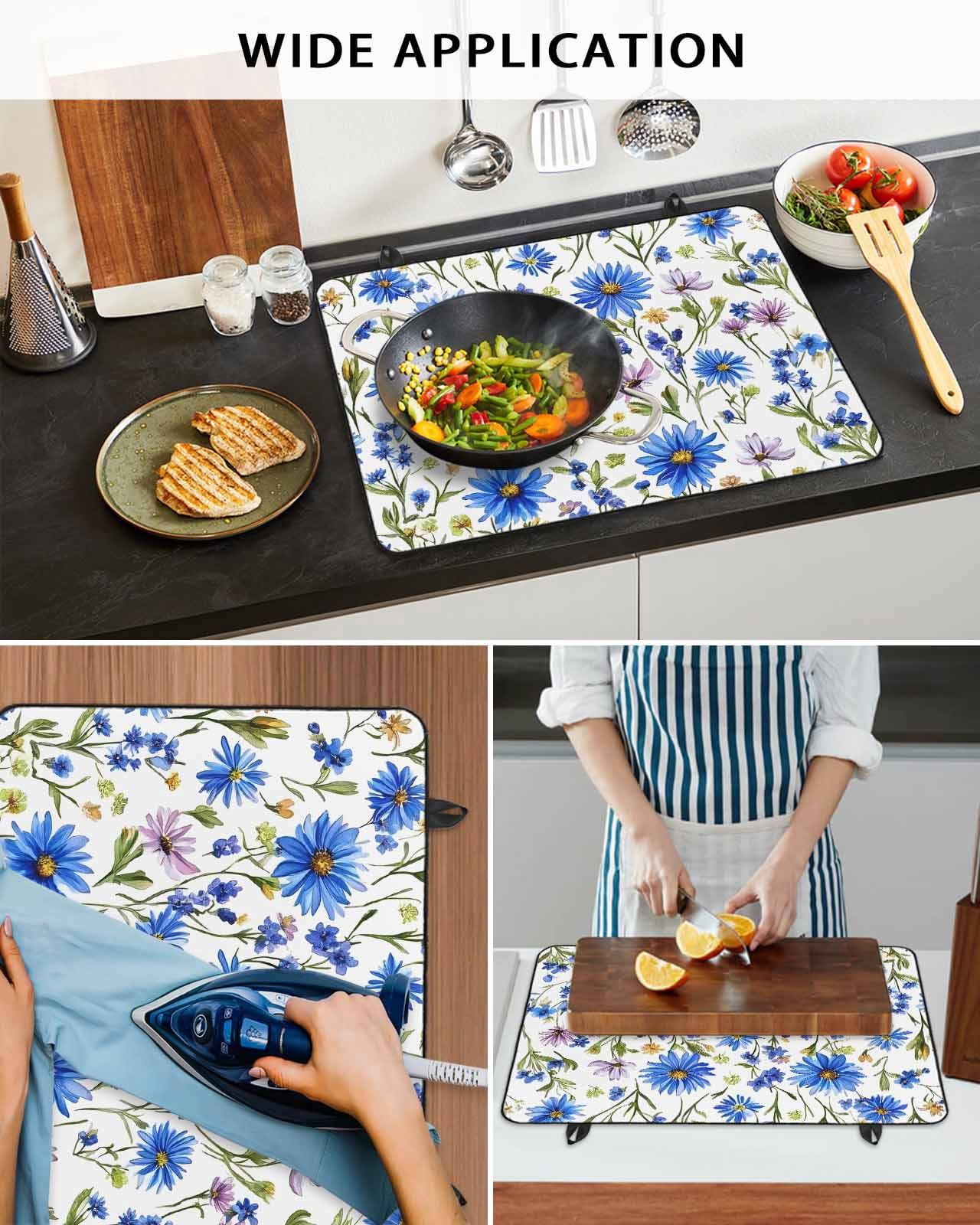 nqOlkjepod Large Induction Cooktop Protector Mat 24"x21", Blue Flower Stove Top Covers for Electric Stove, Pink Botanical Blossoming Floral Plant Stove Burner Cover Mats, Glass Top Stove Cover