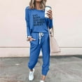 thumbnail image 2 of Pisexur Womens Lounge Set 2 Piece Outfits Long Sleeve Letter Print Blouses Tops Drawstring Pockets Long Pants Track Suits Plus Size Vacation Outfits Sweatsuit Set S-5XL, 2 of 4
