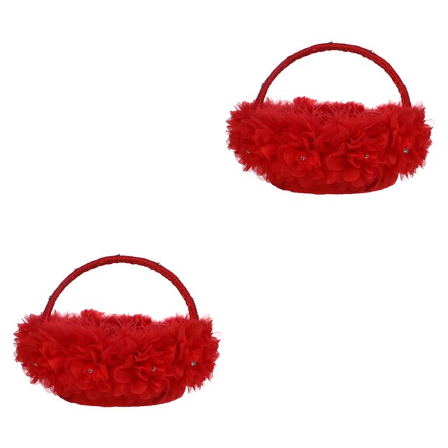 Moyic Cesta de flores para niñas, mango de diamantes de imitación, pluma de encaje, ceremonia de boda, pétalos de caramelo, organizador, Type2 NO2