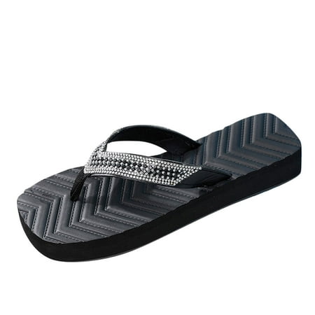 

Women Slippers Fashion Spring And Summer Slippers Flat Bottom Thick Bottom Non Slip Flip Flops Rhinestone Beach