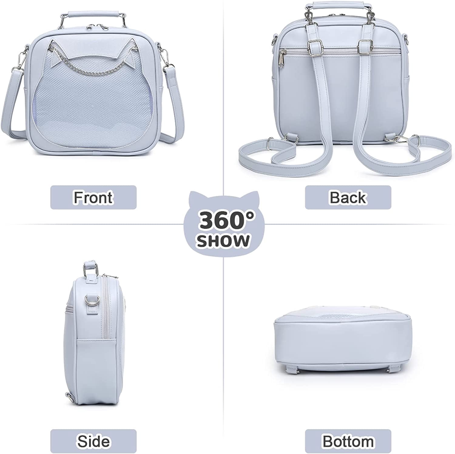 YOUI-GIFTS Women Ita Bag Kawaii Crossbody Purse Cute Cat Messenger Purse Clear Backpack Shoulder Bags Pin Display Bag