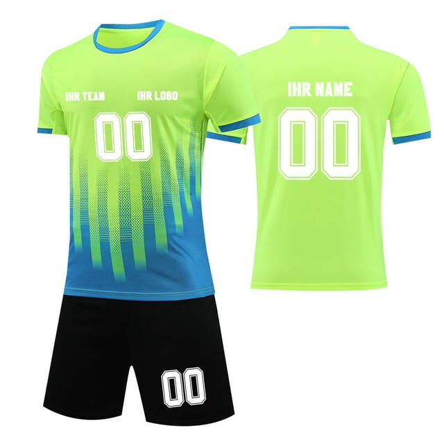 Custom Football Kit Set for Adult and Child, Name Number Team Logo DIY Family Match Personalized Jersey Shirt Shorts Set, Dad and Son Matching Outfits Green XXS
