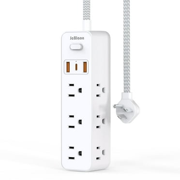 JcBlaon Power Strip Surge Protector,Thin Flat Plug Heavy Duty Extension Cord 5ft, 9 Outlets 3 USB Ports(1 USB C), for Indoor Outdoor Home Office Travel Dorm Room Essentials, White