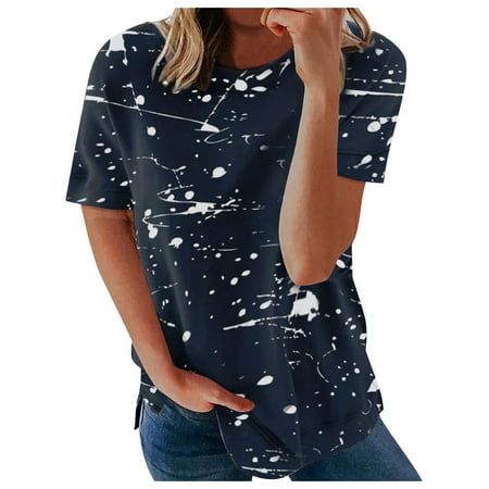 

Outtop Women O-Neck Casual Short Sleeves Print Color Matching Shirts Top Blouses