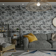 VEELIKE 15.7''x118'' Grey Brick Wallpaper Peel and Stick 3D Brick Stone Textured Wallpaper Self Adhesive Removable Contact Paper Waterproof Rustic Brick Mural for Bedroom Walls Backsplash