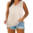 thumbnail image 3 of QIUOMBBP Plus Size Tank Tops for Women Loose V Neck Solid Sleeveless Shirts Summer Casual Comfy Loungewear Top Beige L, 3 of 9