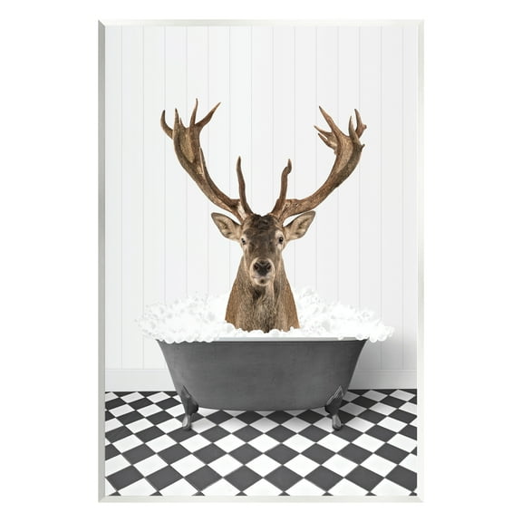 Stupell Industries Deer in Vintage Bathroom Animals & Insects Painting Unframed Art Print Wall Art, 10 x 15