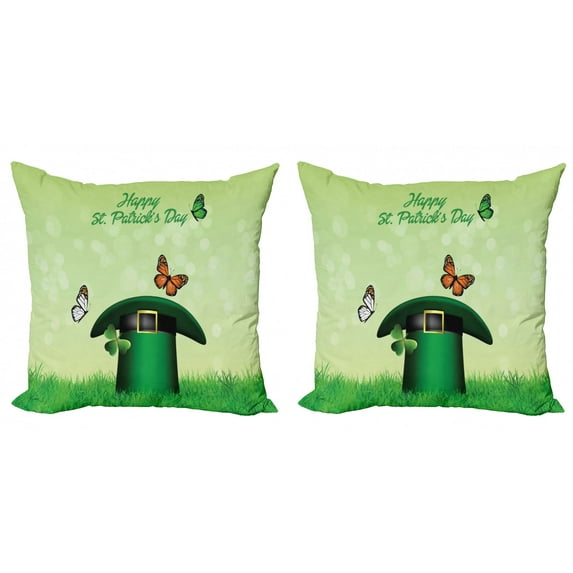 Ambesonne Cartoon Throw Pillow Cover 2 Pack, Irish Hat Happy Day Art, 24", Pale Green