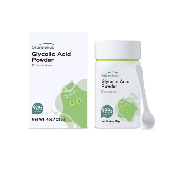 Sturelehub Polvo de ácido glicólico 4OZ / 116g 99,9% de pureza Máscara de ácido glicólico de grado cosmético DIY Haga su propia loción de ácido glicólico y suero en polvo de ácido glicólico para cosmé