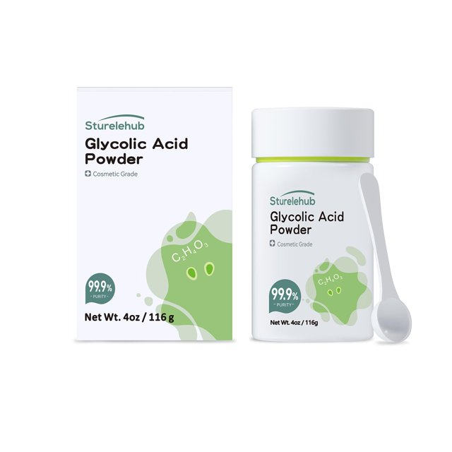 Sturelehub Polvo de ácido glicólico 4OZ / 116g 99,9% de pureza Máscara de ácido glicólico de grado cosmético DIY Haga su propia loción de ácido glicólico y suero en polvo de ácido glicólico para cosmé