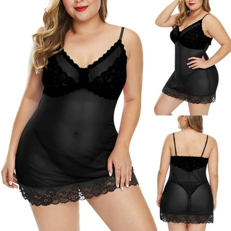 GZWYHT Nightgowns for Women Clearance Plus Size Pajamas New Sexy Lace Lingerie Underwear Sleepwear Nightdress Pajamas Women S Nightgowns & Sleepshirts Babydoll Lingerie  Black XL
