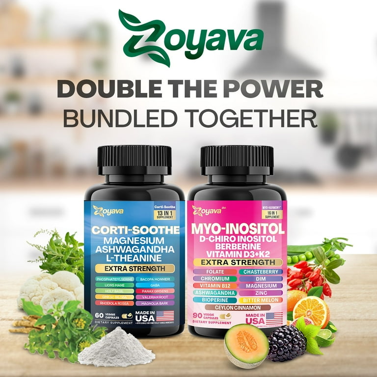 Zoyava Soothe and Smooth Bundle: Inositol Supplement & Cortisol Reducer  with Collagen and Essential Vitamins - Walmart.com