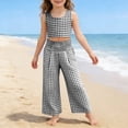 thumbnail image 4 of Girls Plaid Cotton Linen Pants High Waist Lounge Pant Y2K Casual Wide Leg Trousers with Pockets Black 130, 4 of 6
