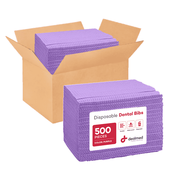 Dealmed Disposable 13.5" x 18" Dental Bibs, 2-Ply Tissue/Poly, Bulk Tattoo Bibs, Great for First Aid Kits and Medical Facilities (Purple, Case of 500)