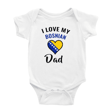 

I Love My Bosnian Dad Heart Flag Cute Baby Romper Bodysuit For Boy Girl (White 0-3 Months)