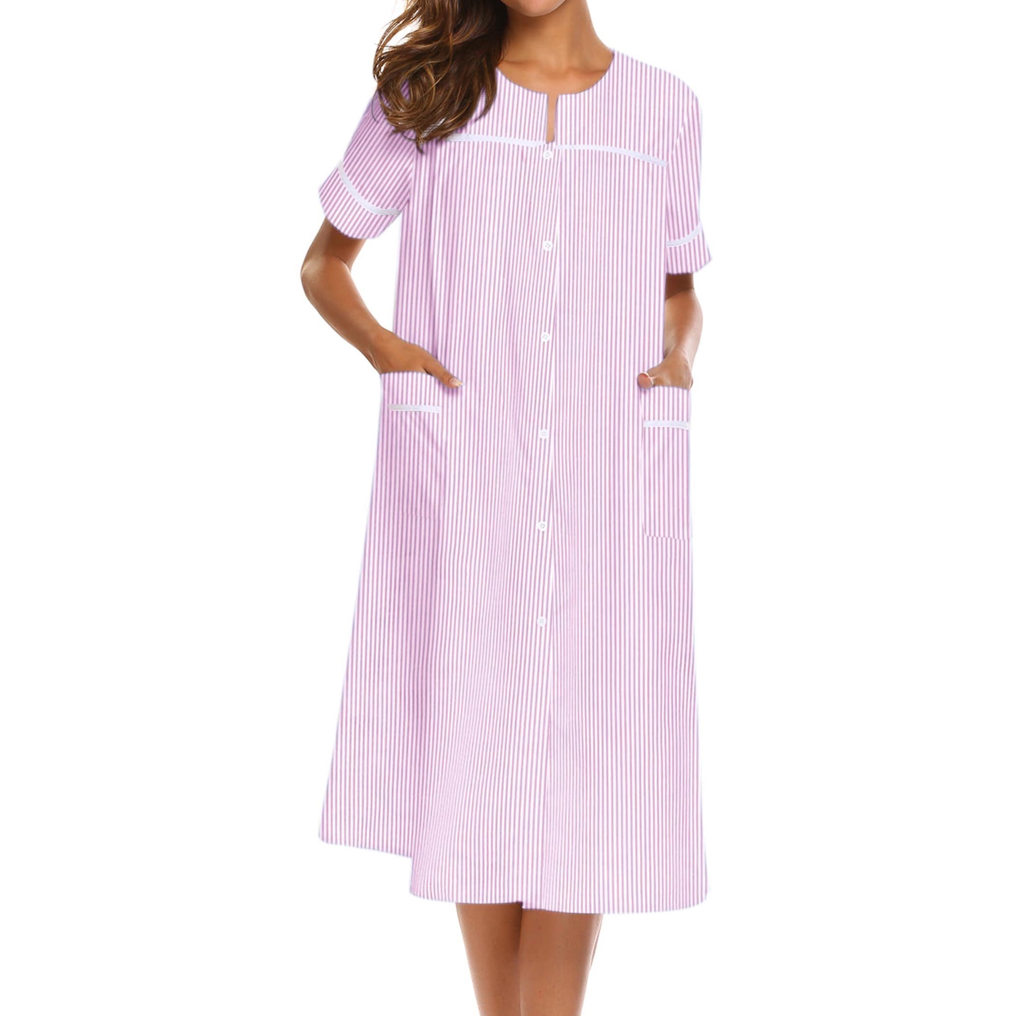 Ekouaer House Dress for Women with Pockets Button Down Duster Housecoat Short Sleeve Patio Dress Nightgown