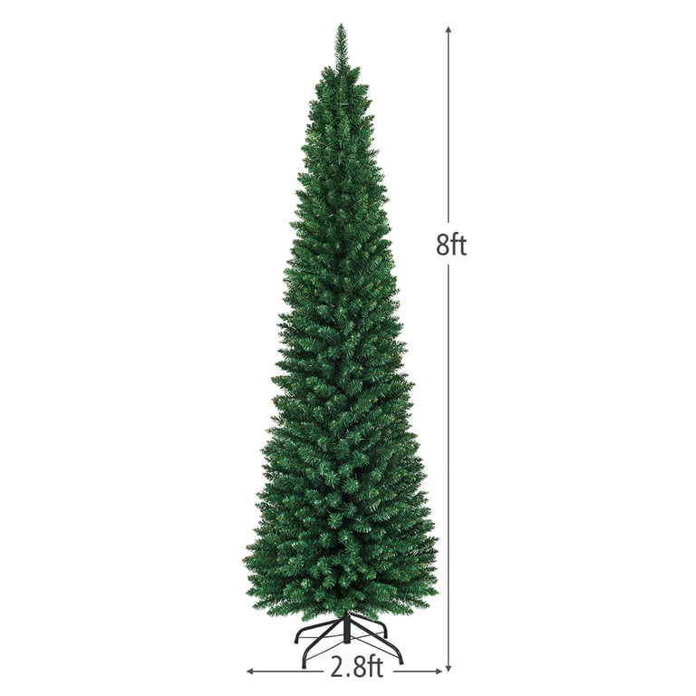 Costway 8Ft PVC Artificial Pencil Christmas Tree Slim Stand Green