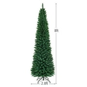 Costway 8Ft PVC Artificial Pencil Christmas Tree Slim Stand Green