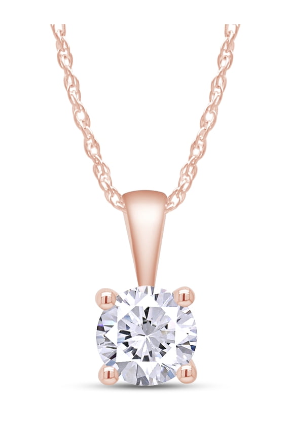 3/4 Carat Diamond, 14K Rose Gold 4 Prong Set Round-cut Lab Grown Diamond Solitaire Pendant Necklace (J, VS-SI) Jewelry for Women