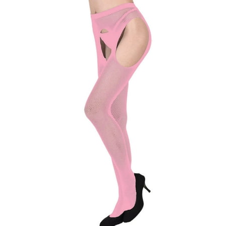 

QWERTYU Women s Sheer Stockings Black Thigh High Garter Tights Fishnet Suspender Lingerie Pantyhose Pink One Size
