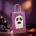 thumbnail image 4 of Sahpxhe Halloween Kraft Paper Gift Bags,Spooky Pattern Treat Bag with Handles,Reusable Party Favor Bags Candy Bags for Trick or Treat,8.3X5.9X3.1in Purple, 4 of 5