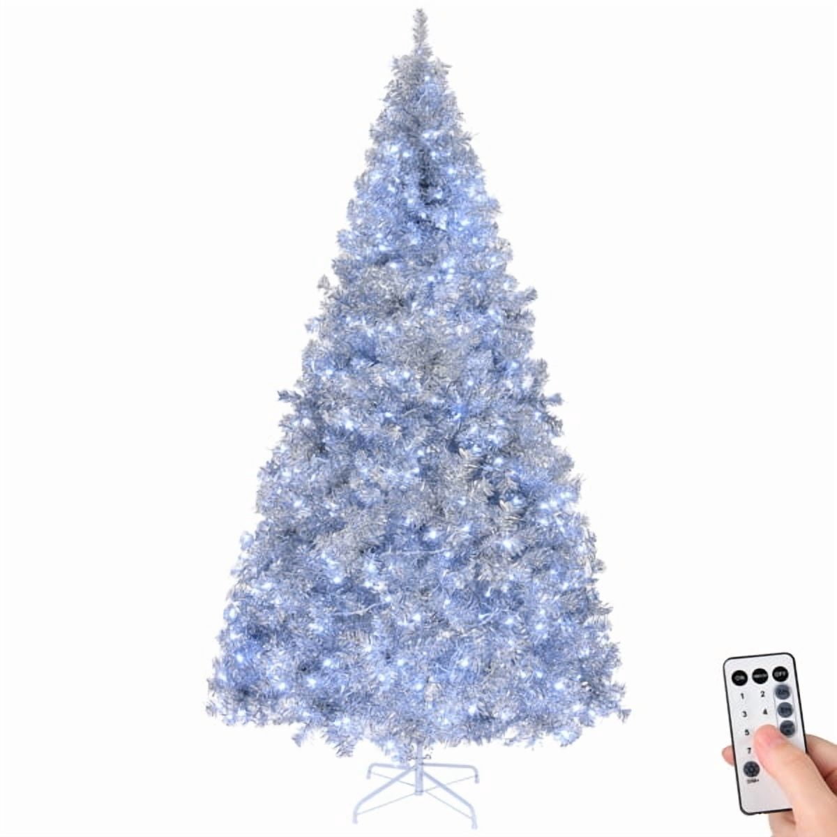 8ft Pre-lit Silver Christmas Tree with 500 Lights & Remote, 1350 Branch Tips, Artificial Xmas Tree for Home/Office Holiday Decor