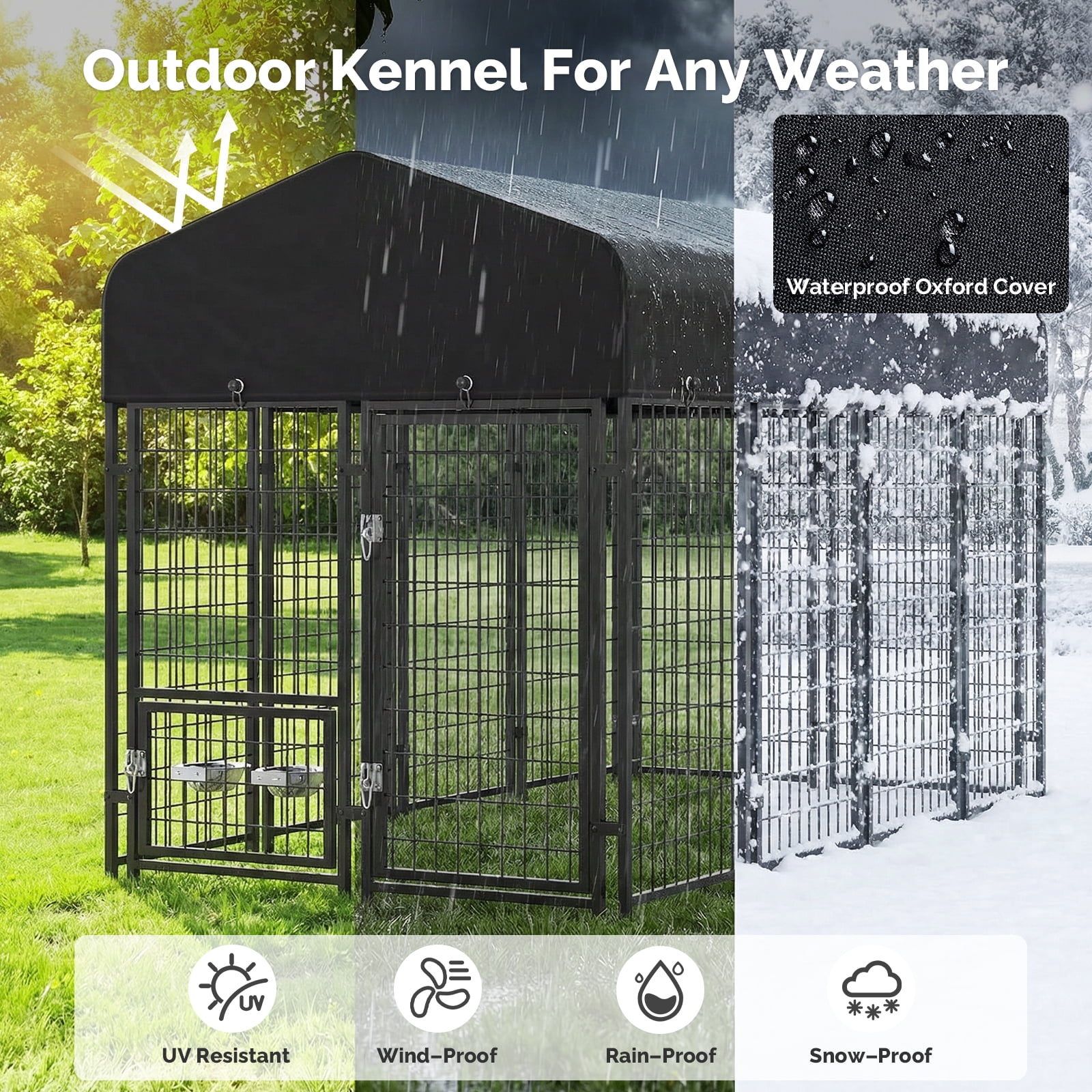 Outdoor Dog Kennel, Dog Run for Outdoor, Large Dog Pens Cage with Roof Waterproof for Large to Medium Dog Outside (8'Lx4'Wx6'H)