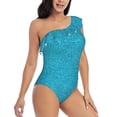 thumbnail image 3 of Haiem Blue Glitter Women's One Piece Swimsuits Tummy Control One Shoulder Bathing Suits Ruffle Swimwear-Medium, 3 of 8
