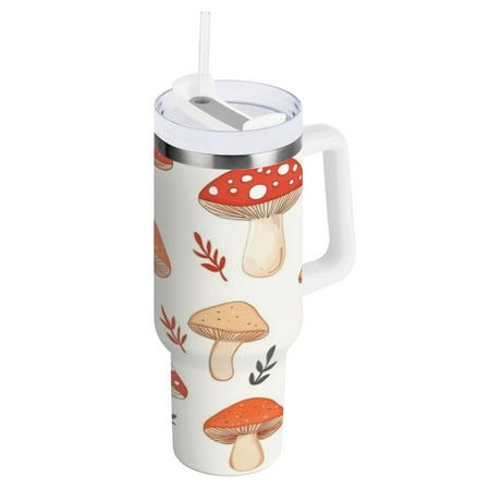 

30 Oz Car Handle Water Cup 9.9x3.5 Inch Stainless Steel Water Cup With Handle Water Cup Car Water Cup Travel Coffee Cup Cartoon Red Mushroom Seamless