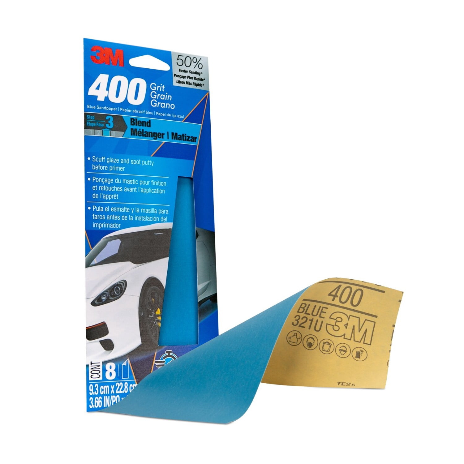 (2 pack) 3M Blue Technology Sandpaper , 3 2/3 in x 9 in, 400 Grit, 8-Pack