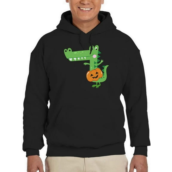 Funny Crocodile W Pumpkin  Hoodie Men -Image by Shutterstock, Male 3X-Large