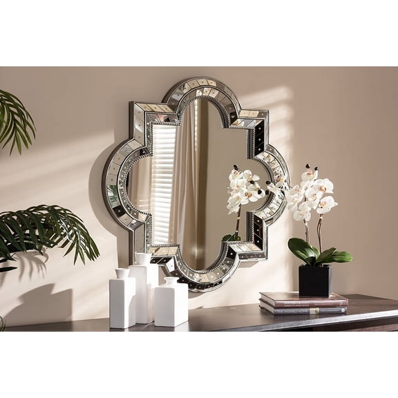 Baxton Studio Catia Art Deco Antique Silver Finished Quatrefoil Accent Wall Mirror