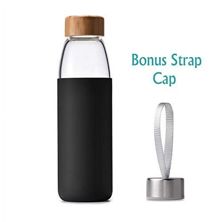 Waterdrop Glass Bottle - Transparent - 14 oz - Borosilicate Glass - Water Bottle - Bottle with Bamboo Lid - Sustainable