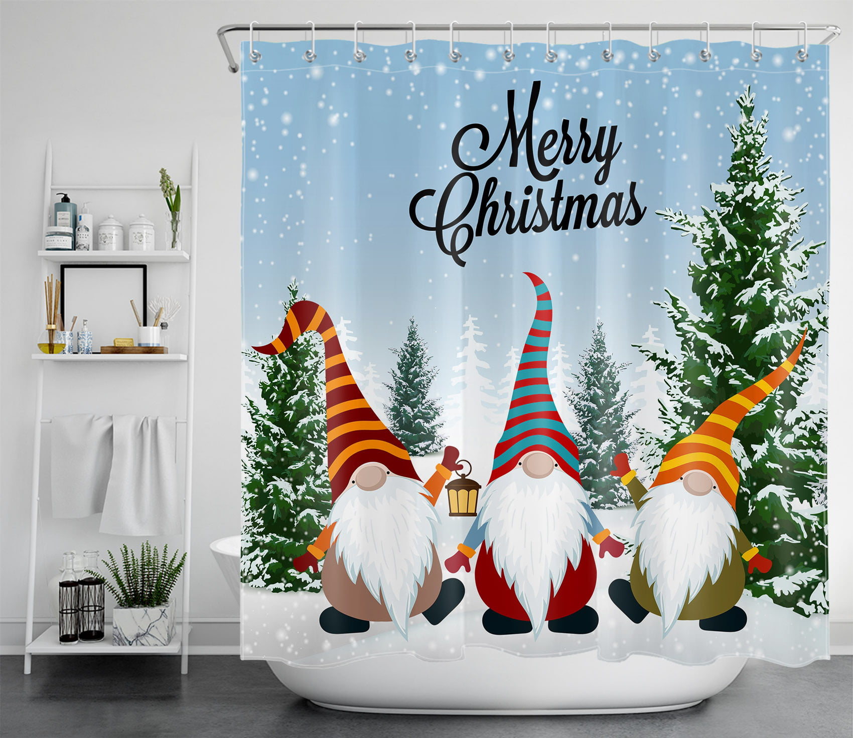 Details about   Christmas Tree Bowknot Cartoon Squirrel Waterproof Fabric Shower Curtain Set 72" 