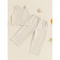 thumbnail image 2 of Suealasg Toddler Baby Girls 2 Piece Summer Outfits Clothes 1T 2T 3T 4T 5T Little Girls Plaid Print Button Tank Tops and Wide Leg Pants Set, 2 of 7