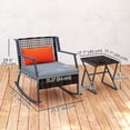 thumbnail image 2 of Grey 3-Piece Wicker Patio Rocking Bistro Set with Cushions - Outdoor Furniture for Porch, Balcony & Small Spaces - Steel Frame & Glass Table, 2 of 7