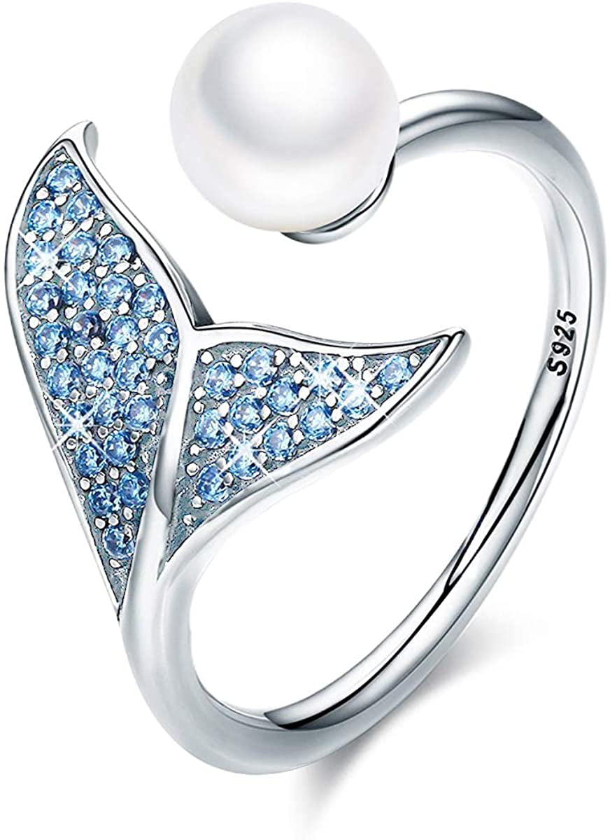 Fairy Tale Ring Mermaid Tail Shape Inlaid Shining Heart Zircon